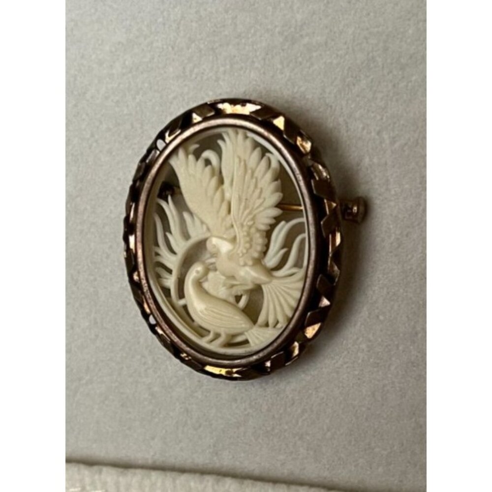 Vintage French Carved Celluloid Bird Brooch Phoenix Marked FRANCE DEPOSE Pin - Picture 8 of 8
